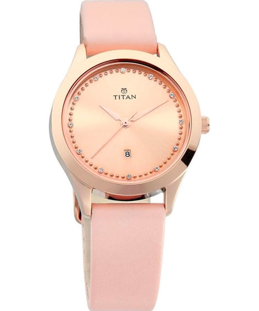 Titan, Women, Analog, Watch, Pink Dial, Leather Strap, 2570WL01