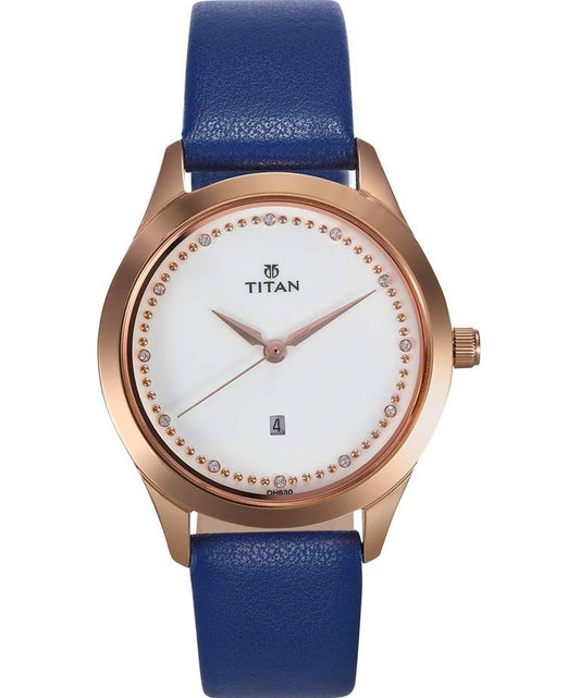 Titan, Women, Analog, Watch, White Dial, Leather Strap, 2570WL02