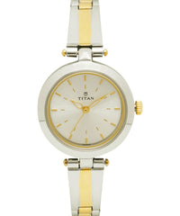 Titan Women's Watch Karishma Collection Analog, Silver Dial Silver & Gold Stainless Strap, 2574BM01