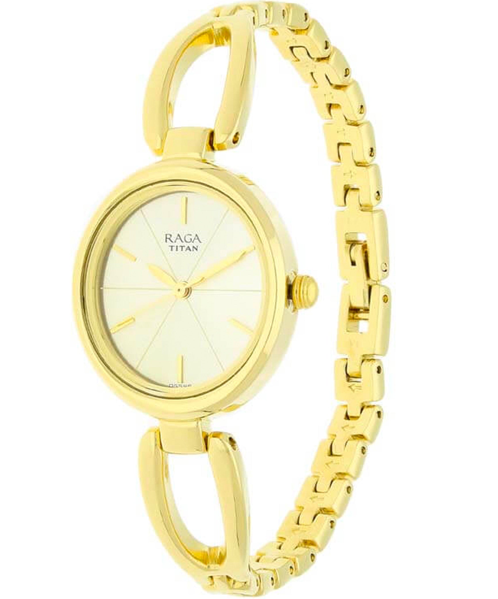 Titan Women's Watch Raga Collection Analog, Champagne Dial Gold Stainless Strap, 2579YM01