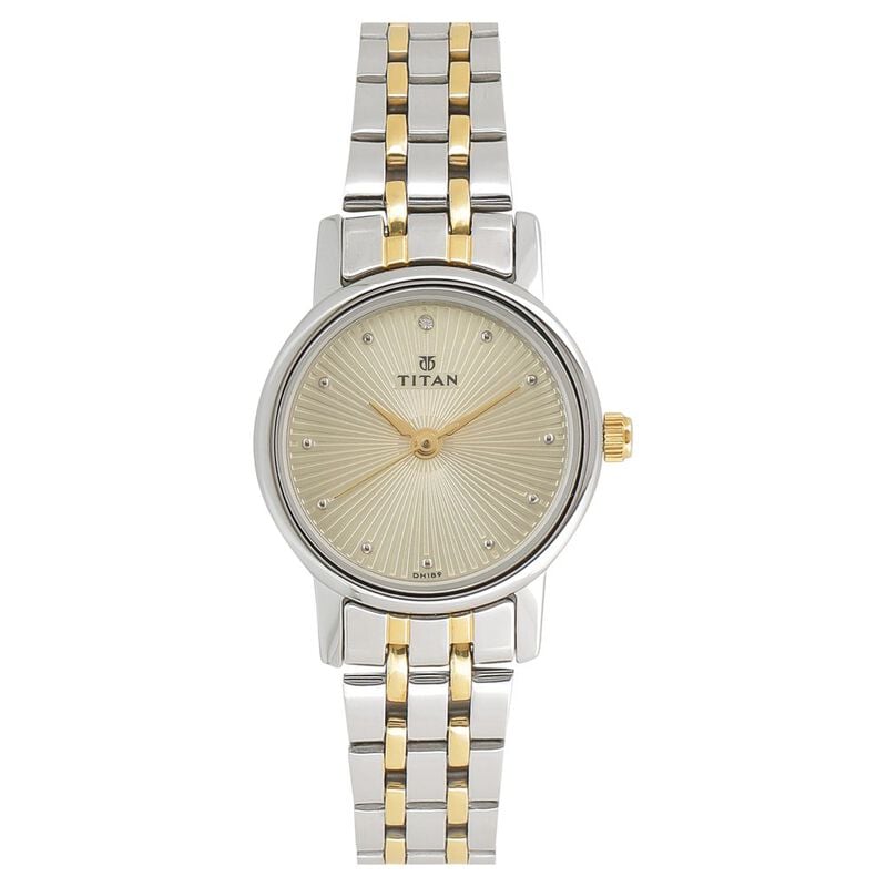 Titan Quartz Analog Women's Watch, Champagne Dial Stainless Steel Strap, 2593BM01