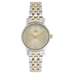 Titan Quartz Analog Women's Watch, Champagne Dial Stainless Steel Strap, 2593BM01