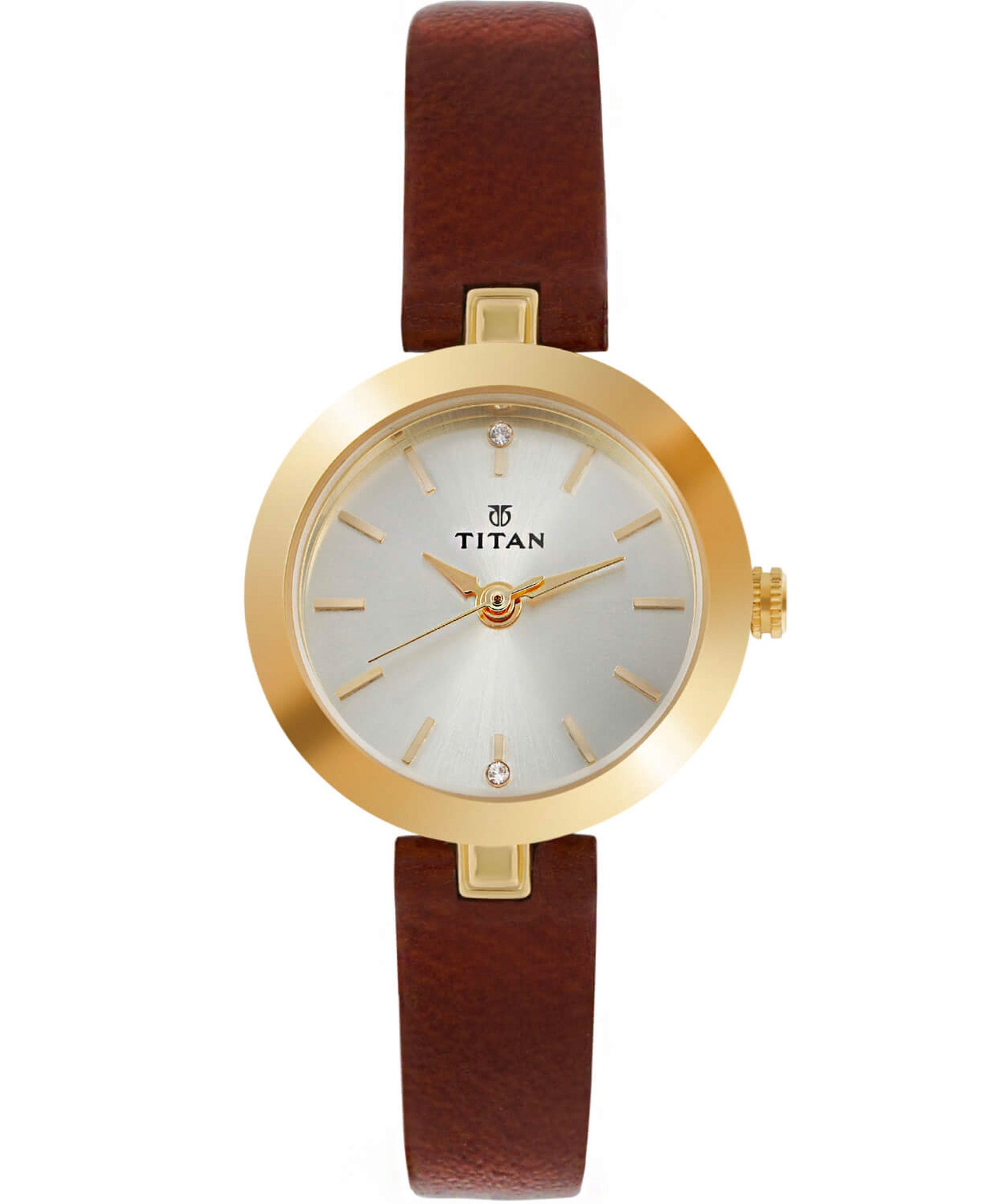 Titan Women's Watch Karishma Collection Analog, Champagne Dial Brown Leather Strap, 2598YL01