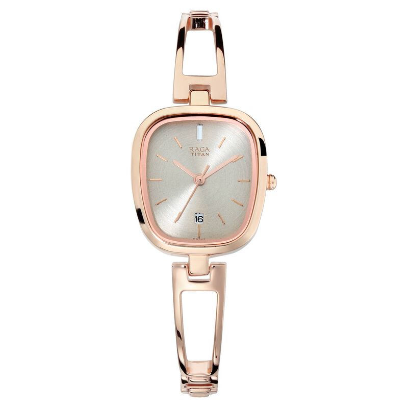 Titan Raga Viva Grey Dial Analog Women's Watch, Grey Dial Rose Gold Metal Strap, 2604WM01