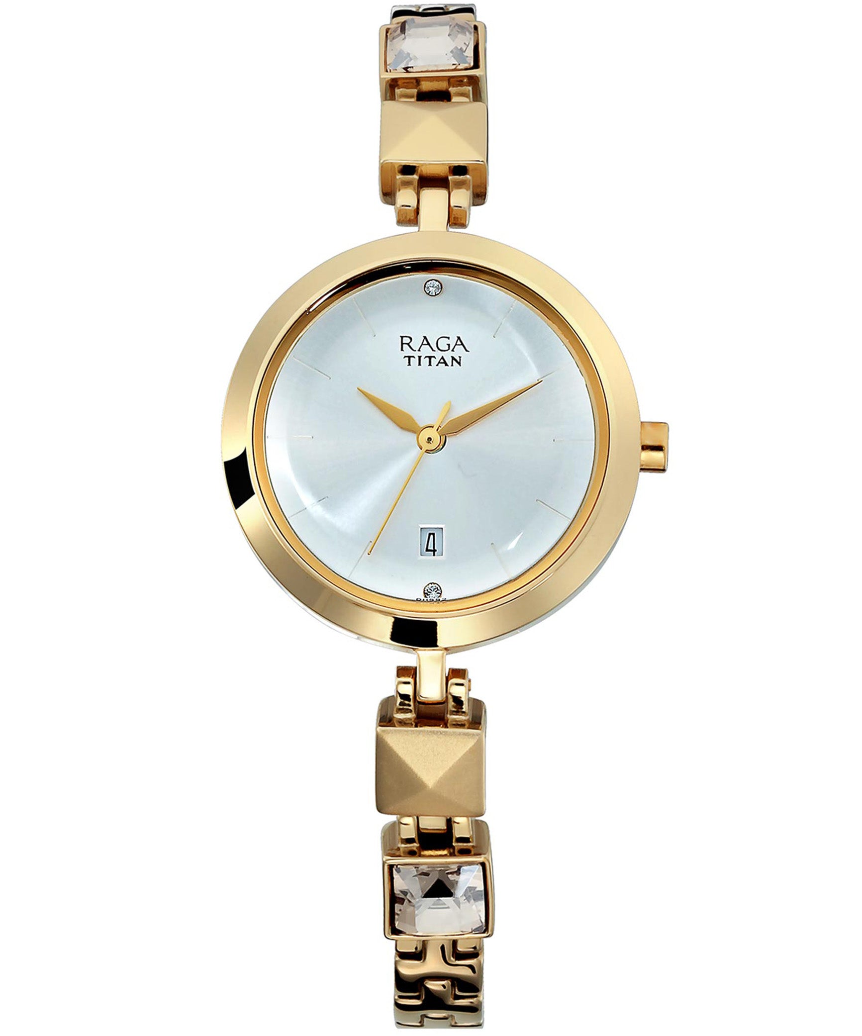 Titan Women's Watch Raga Silver Dial Gold Stainless Steel Strap Watch, 2606YM01