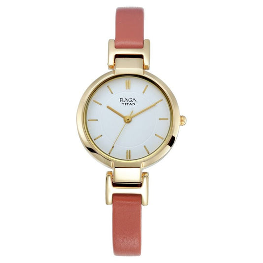 Titan, Women, Analog, Watch, White Dial, Leather Strap, 2608YL01