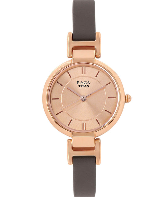 Titan, Women, Analog, Watch, Gold Dial, Leather Strap, 2608WL01
