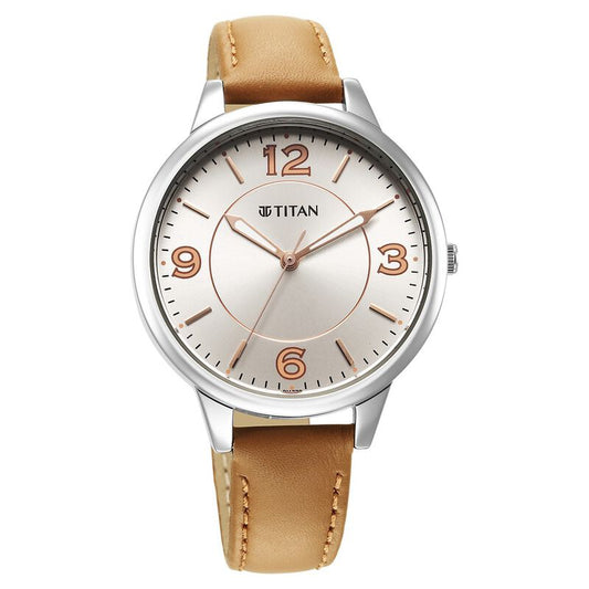 Titan, Women, Analog, Watch, White Dial, Leather Strap, 2617SL07