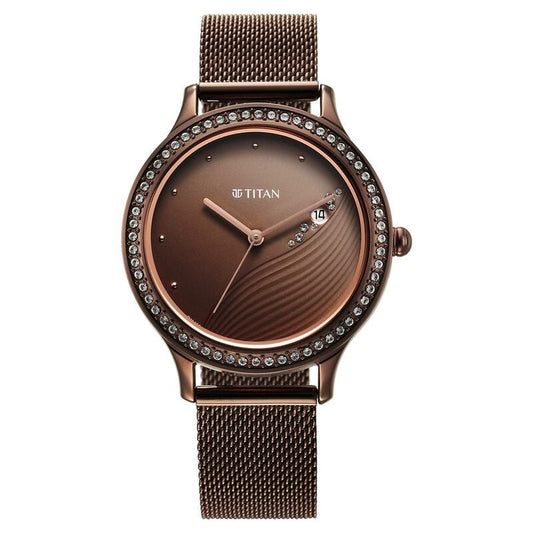 Titan, Men, Analog, Watch, Brown Dial, Stainless steel Strap, 2634QM01
