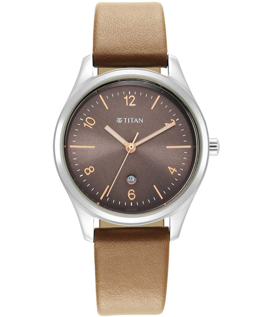 Titan, Women, Analog, Watch, Brown Dial, Leather Strap, 2639SL12