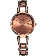 Titan Women's Watch Raga Viva Collection, Rose Gold Dial Brown Metal Strap, 2642QM01