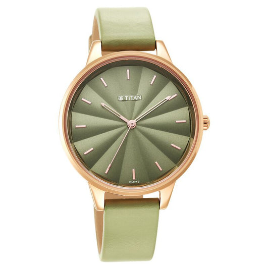 Titan, Women, Analog, Watch, Green Dial, Leather Strap, 2648WL06