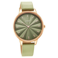 Titan Women's Neo Watch with Green Dial Analog Leather Strap, 2648WL06