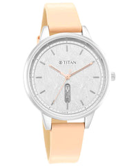 Titan Women's Watch Silver Dial Pink Leather Strap Watch, 2648SL03