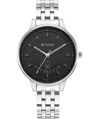 Titan Women's Watch Black Dial Silver Stainless Steel Strap Watch, 2648SM03