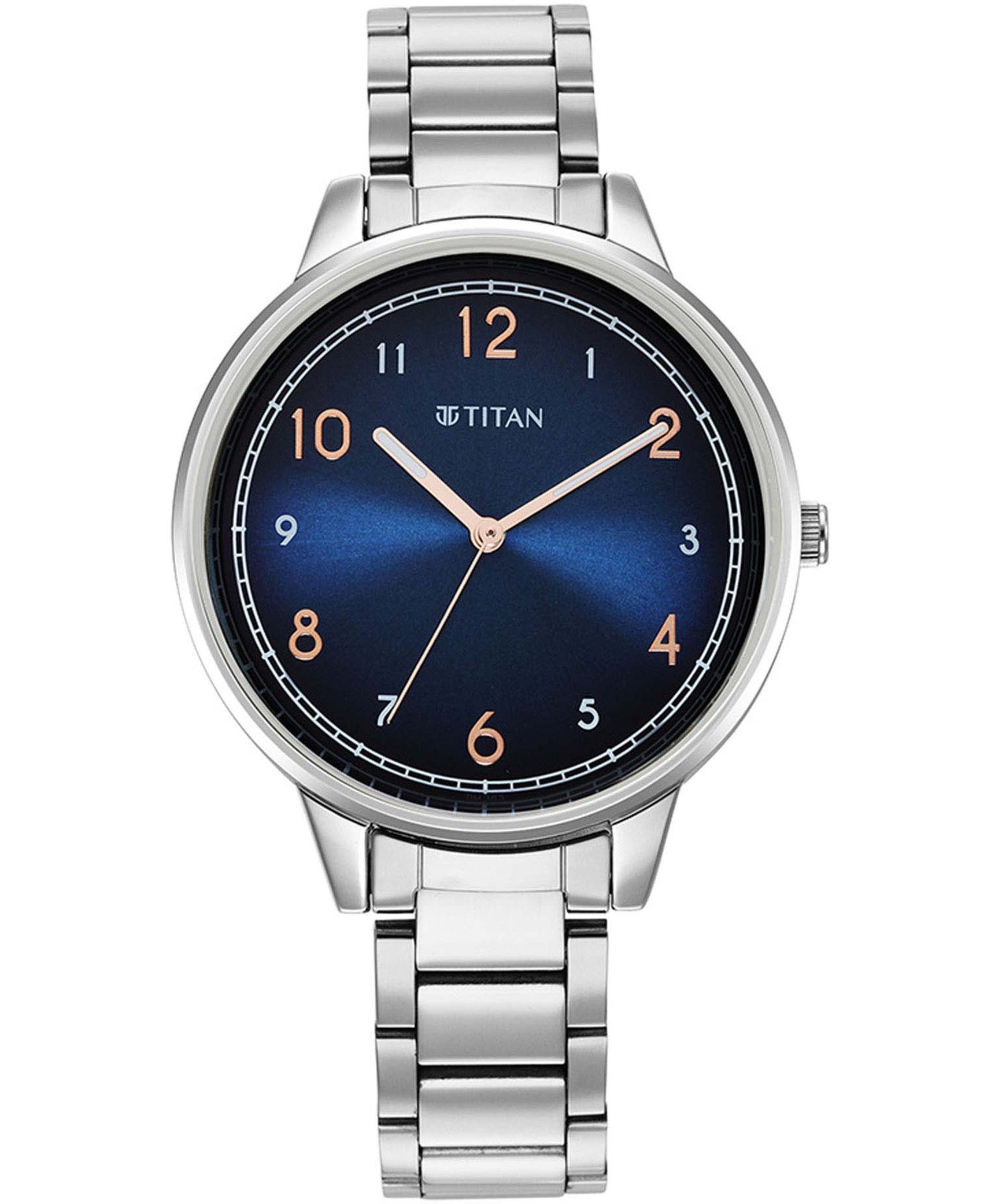 Titan Women's Watch Blue Dial Silver Stainless Steel Strap Watch, 2648SM04