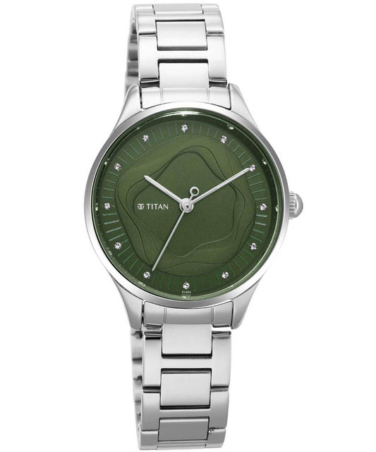 Titan, Women, Analog, Watch, Green Dial, Stainless steel Strap, 2649SM02