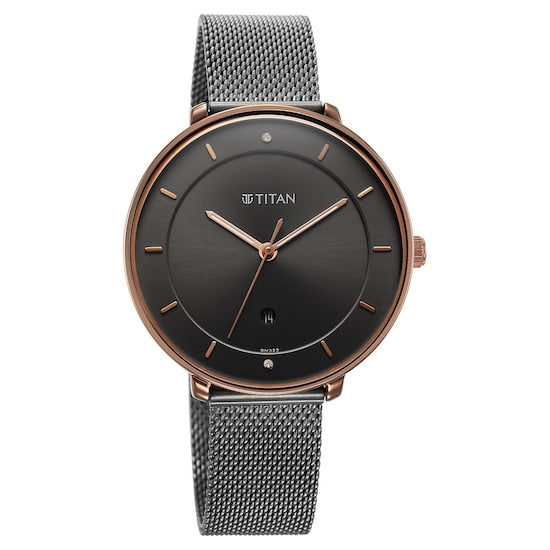 Titan Women's Watch Black Dial Black Stainless Steel Strap Watch, 2651KM01