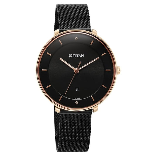 Titan, Women, Analog, Watch, Black Dial, Stainless steel Strap, 2651KM03