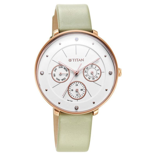 Titan, Women, Analog, Watch, White Dial, Leather Strap, 2651WL09