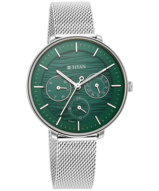 Titan, Women, Analog, Watch, Green Dial, Stainless steel Strap, 2651SM02