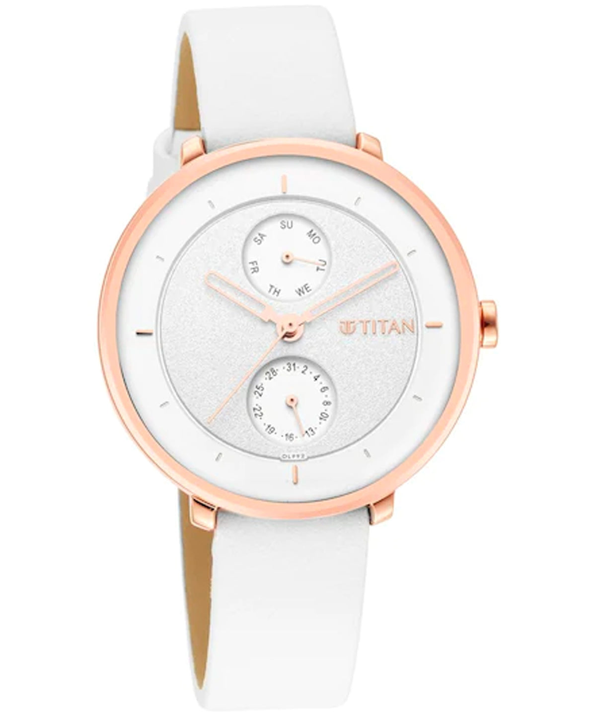 Titan Women's Watch White Dial White Leather Strap Watch, 2651WL05