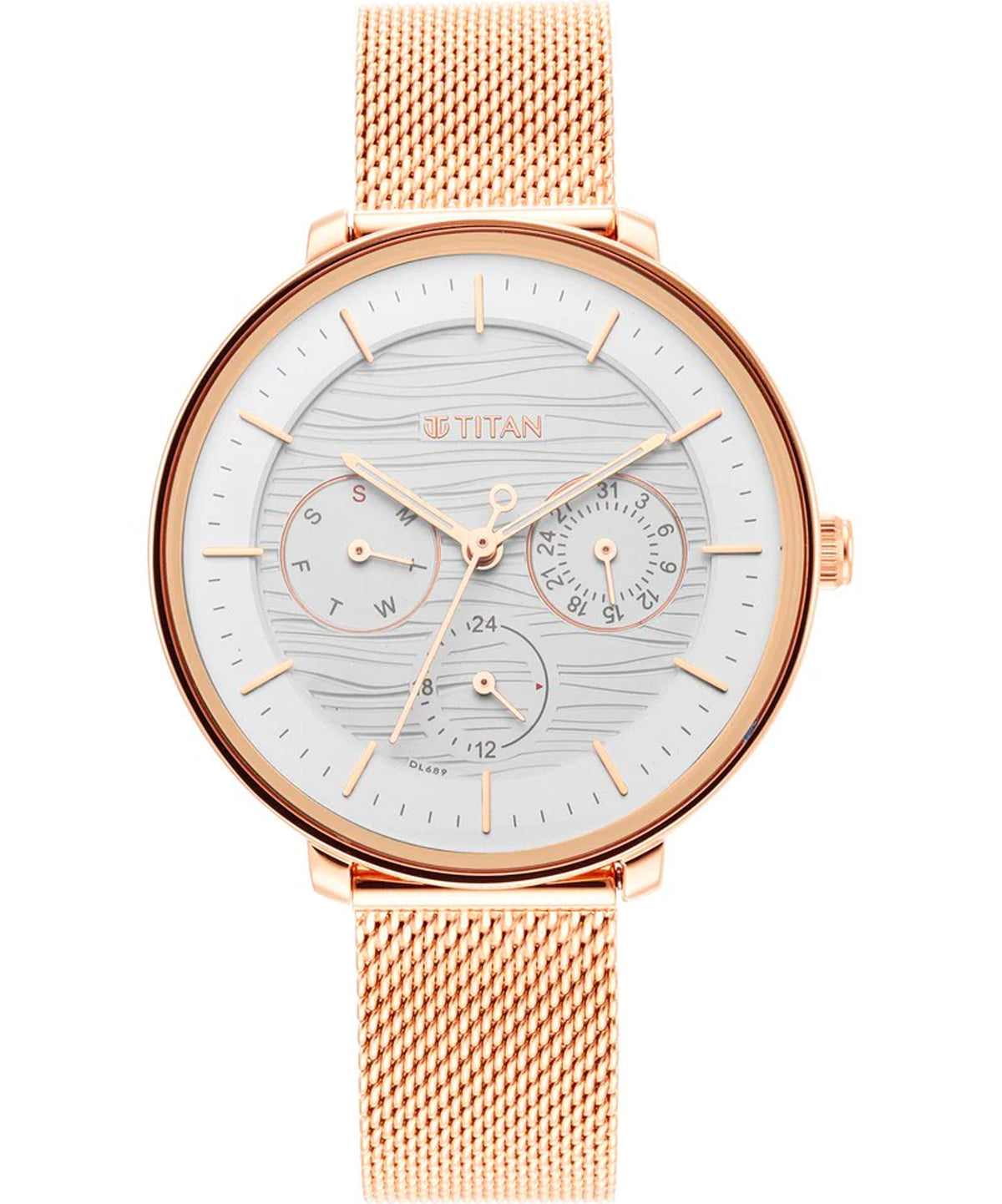 Titan Women's Watch Silver Dial Rose Gold Stainless Steel Strap Watch, 2651WM02