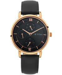 Titan Women's Watch Black Dial Black Leather Strap Watch, 2652WL01