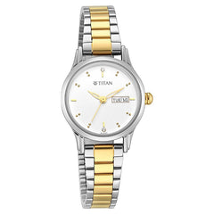 Titan Women's Watch White Dial Two Toned Stainless Steel Strap Watch, 2656BM01