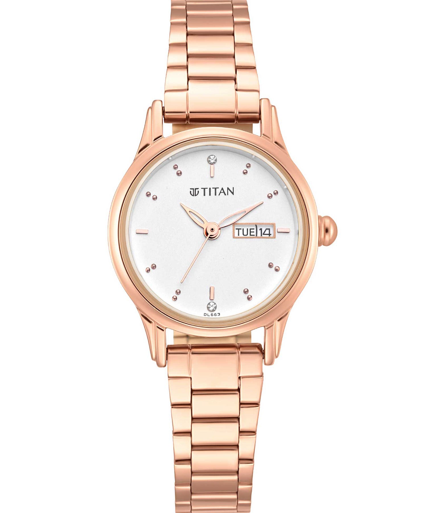 Titan Women's Watch Silver Dial Rose Gold Stainless Steel Strap Watch, 2656WM01