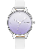 Titan Women's Watch Purple Dial White Leather Strap Watch, 2664SL03