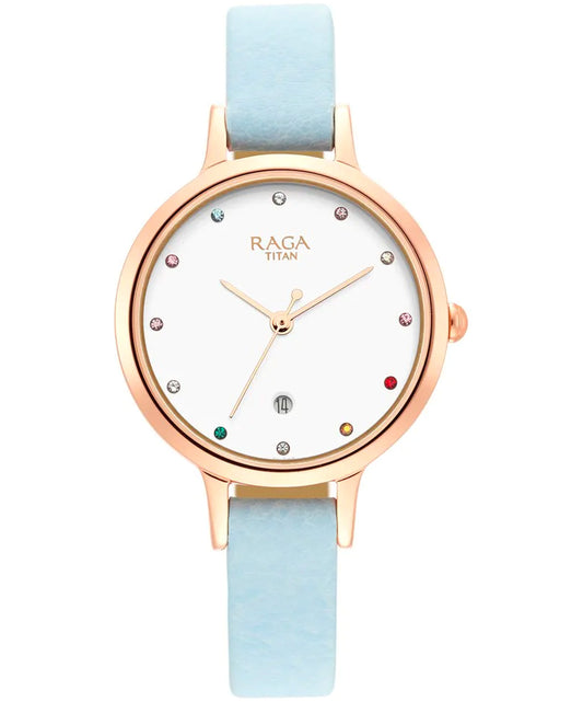 Titan, Women, Analog, Watch, White Dial, Leather Strap, 2666WL02