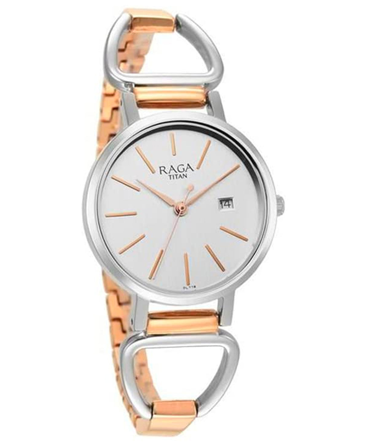 Titan Women's Watch Raga White Dial Rose Gold Stainless Steel Strap Watch, 2669KM01