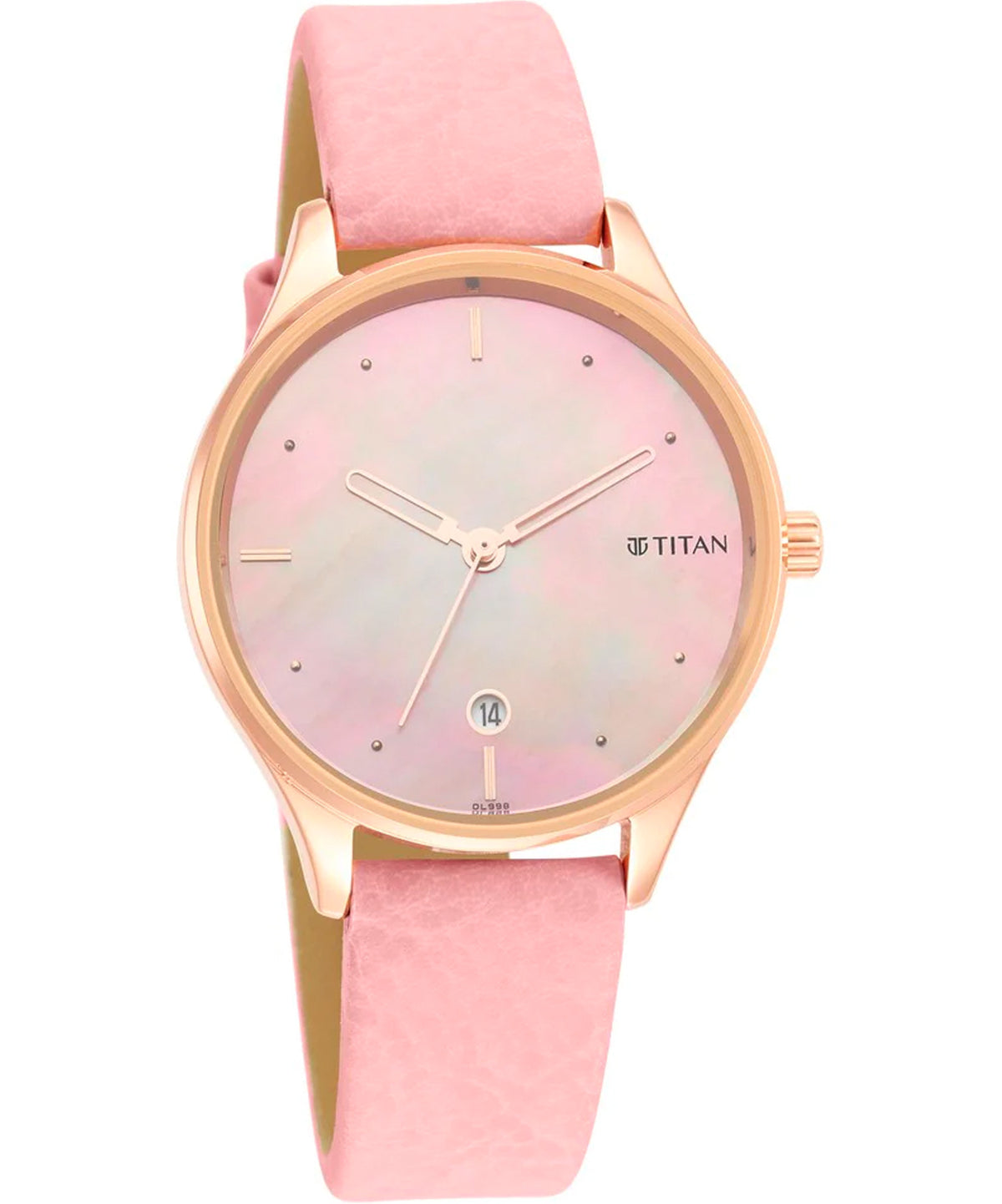 Titan Women's Watch Pink Dial Pink Leather Strap Watch, 2670WL02