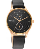 Titan Women's Neo Workdays Watch with Black Dial & Black Leather Strap, 2670WL07