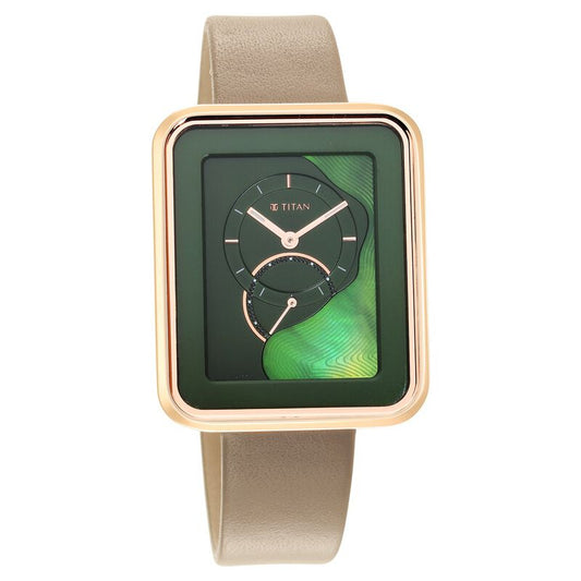 Titan, Women, Analog, Watch, Green Dial, Leather Strap, 2676WL01