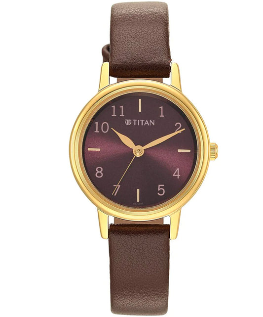 Titan, Women, Analog, Watch, Brown Dial, Leather Strap, 2678YL02