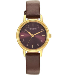 Titan Women's Watch Brown Dial Brown Leather Strap Watch, 2678YL02