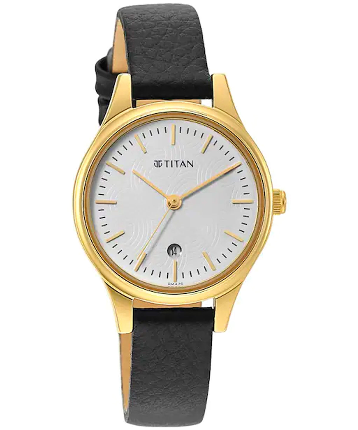 Titan Women's Watch White Dial Black Leather Strap Watch, 2679YL01