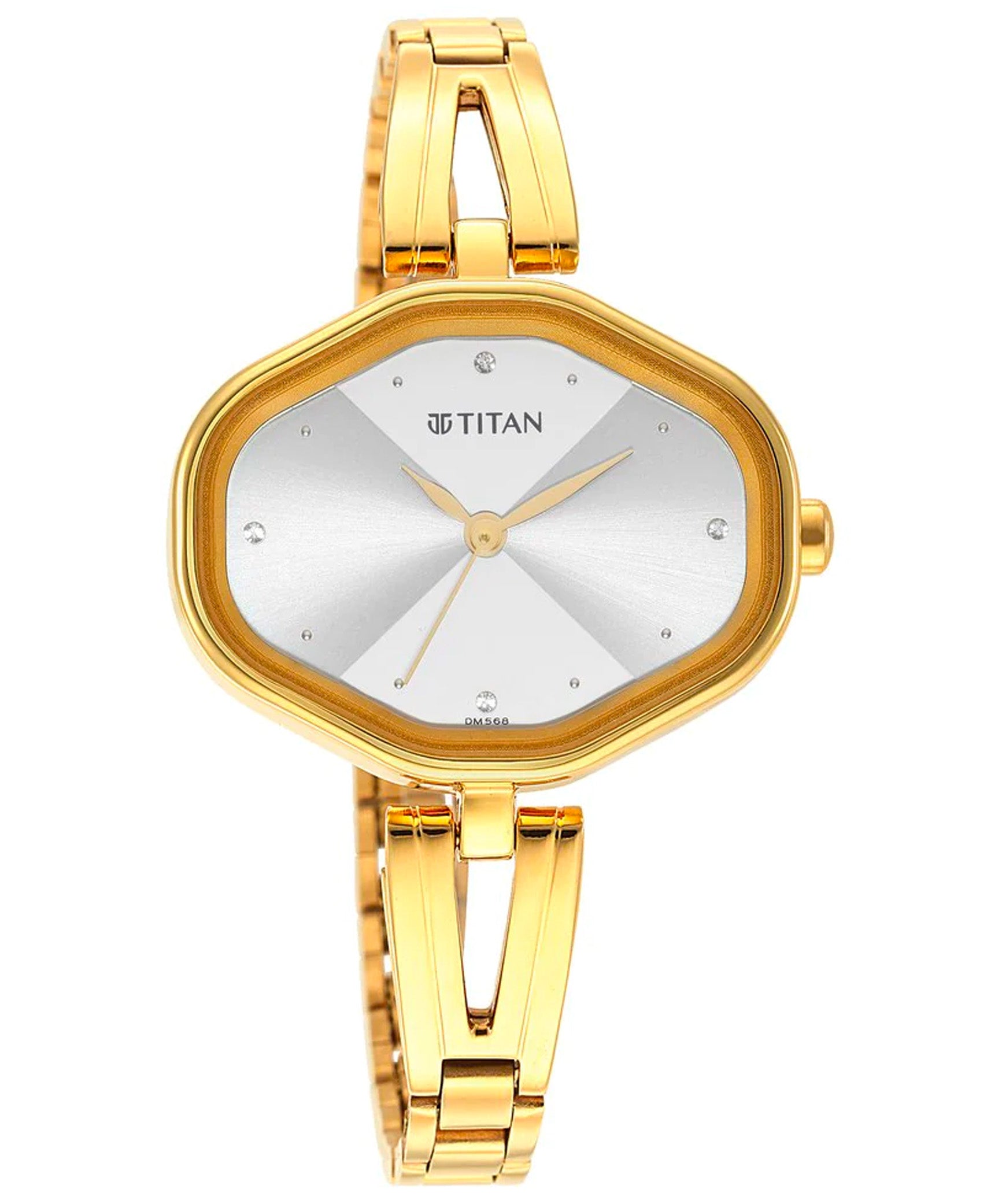 Titan Women's Watch White Dial Gold Stainless Steel Strap Watch, 2680YM01