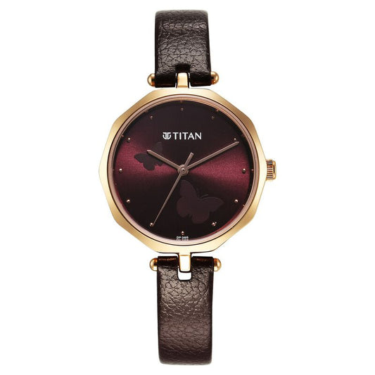 Titan, Women, Analog, Watch, Purple Dial, Leather Strap, 2702WL01