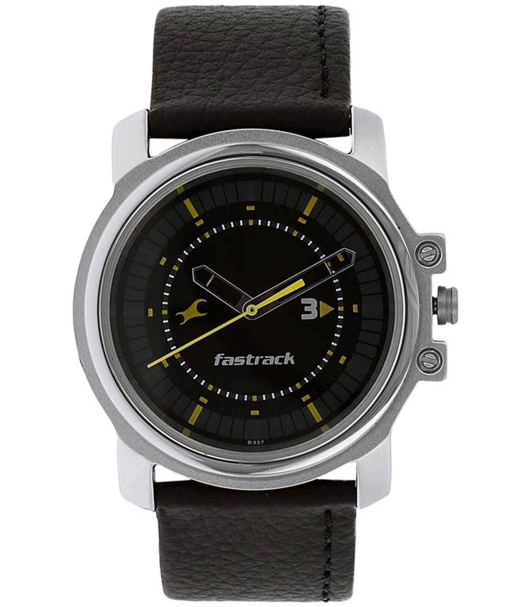 Fastrack Quartz Analog Men's Watch Black Dial Leather Strap, 3039SL02