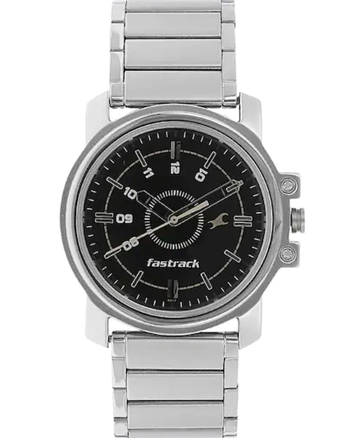 Fastrack Quartz Analog Men's Watch, Black Dial Stainless Steel Strap, 3039SM02