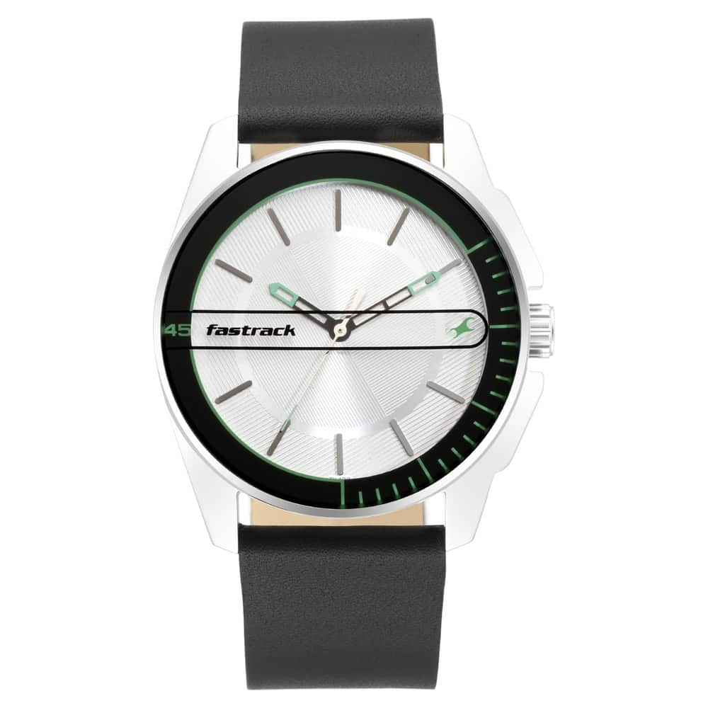 Fastrack Wear Your Look Quartz Analog Men's Watch, Silver Dial Leather Strap, 3089SL15