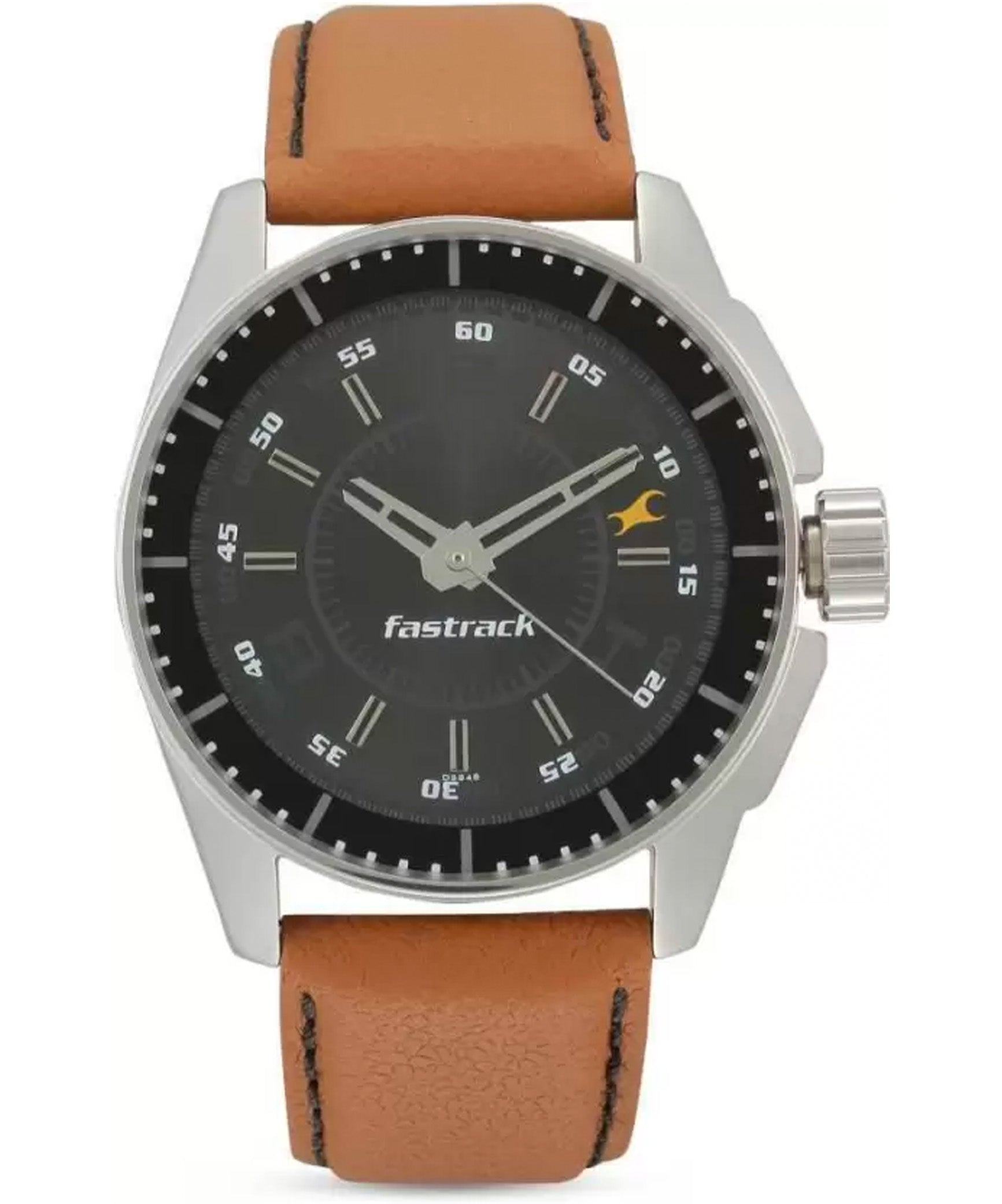 Fastrack Quartz Analog Men's Watch, Black Dial Leather Strap, 3089SL05