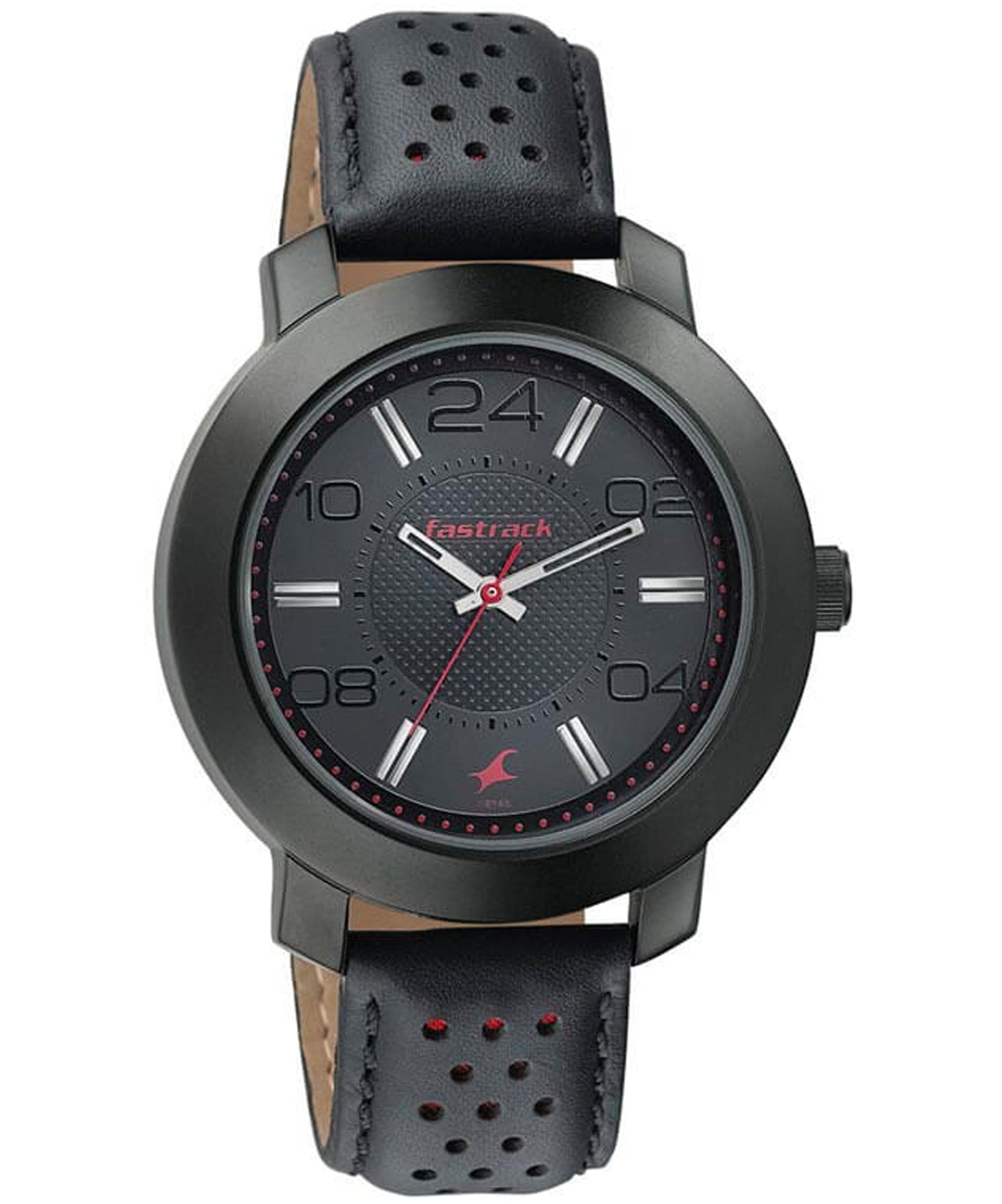 Fastrack Quartz Analog Men's Watch, Black Dial Leather Strap, 3120NL02