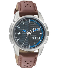 Fastrack Loopholes Quartz Analog Men's Watch, Grey Dial Leather Strap, 3124SL06