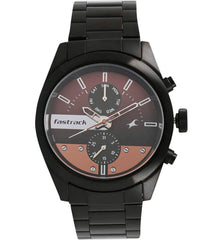 Fastrack All Nighters Quartz Men's Watch, Multifunction Brown Dial Metal Strap, 3165NM01