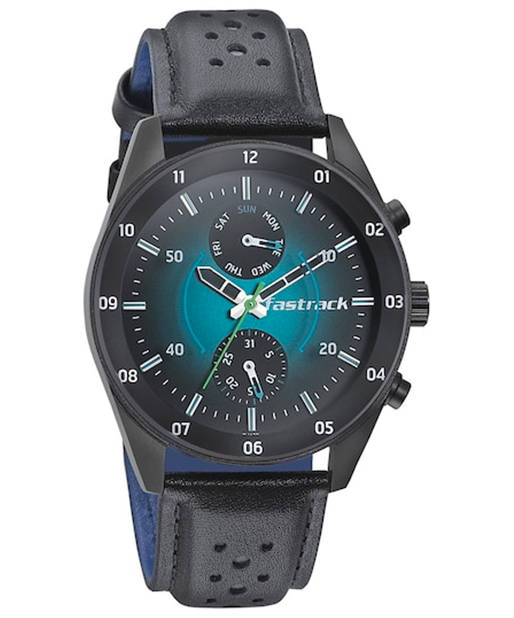 Fastrack Men's Space Rover Collection Analog Watch, Blue Dial & Black Leather Strap, 3201NL01