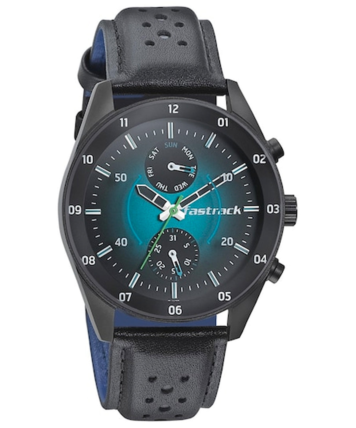 Fastrack Men's Space Rover Collection Analog Watch, Blue Dial & Black Leather Strap, 3201NL01